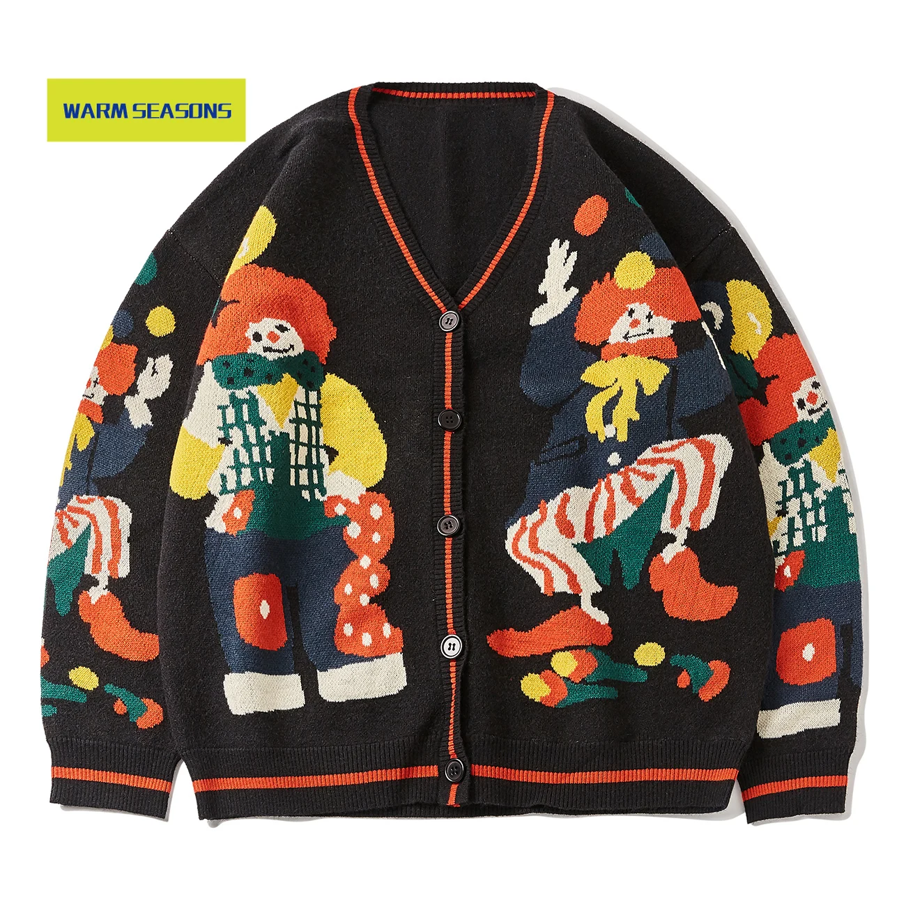 

2021 Funny Clown Print Knitted Cardigan Sweater Men Women Hip Hop Cotton Harajuku Sweater Oversize Streetwear Unsiex Knit Jumper