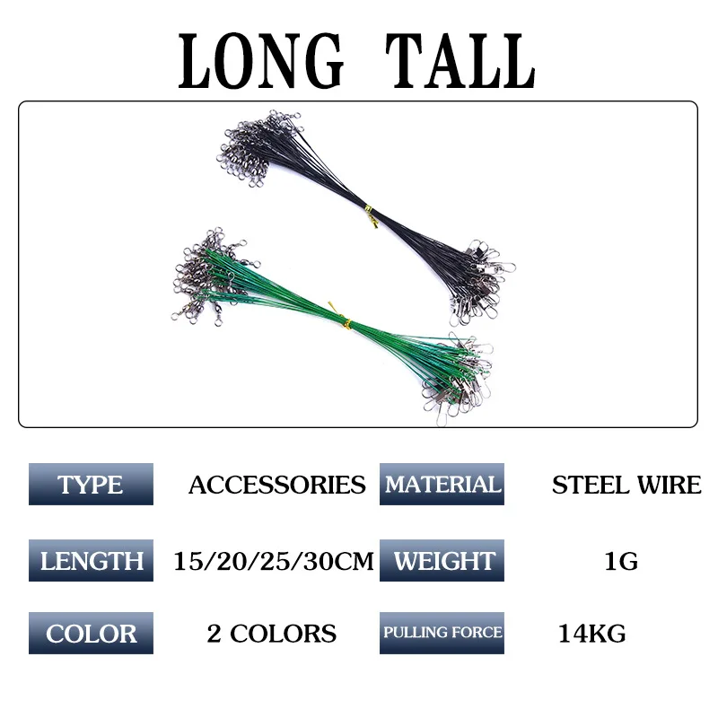 

10PCS Anti Bite Steel Fishing Line15CM-30CM Steel Wire Leader With Swivel Lead Core Leash Line For sea Fishing Lure Accessories