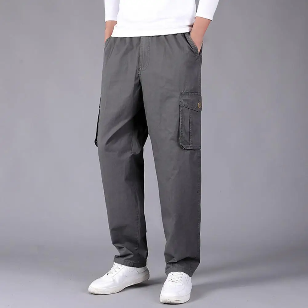 Men's trousers straight solid color loose casual mid-waist men's trousers washable casual mid-waist men's trousers