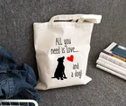 С надписью All You Need Is Love и с принтом в виде собаки для Для женщин большая сумка для покупок собачников холщовые Наплечные сумки большой Ёмкость белый сумки Собака Мама