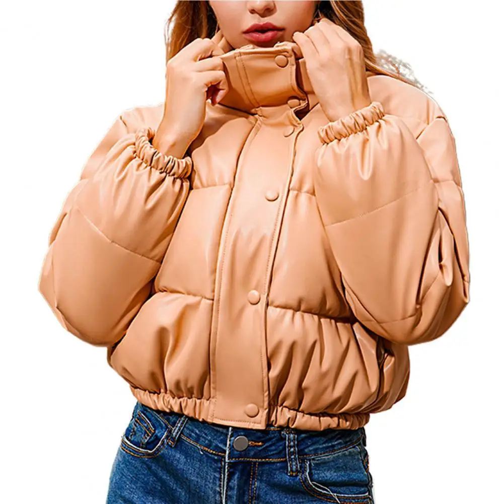 

Women Cotton Jacket Oversized Windproof Stand-up Collar Long Sleeve Short Women Parkas for Daily Wear Winter Jacket Women