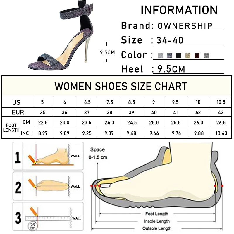 

Women Sandals Ladies Elegant Ankle Strap Shoes Summer Thin Heels Female Fashion Woman Sexy Bling High Heels Footwear