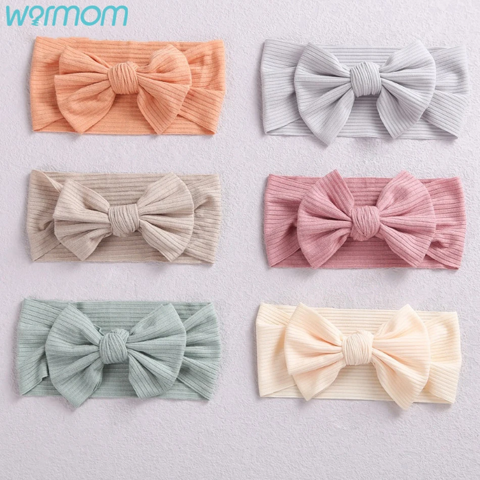 

Warmom Baby Girls Headband Big Bow Hair Band Kids Solid Color Head Wrap Bebe Turban Infant Hair Accessories Newborn Photo Props