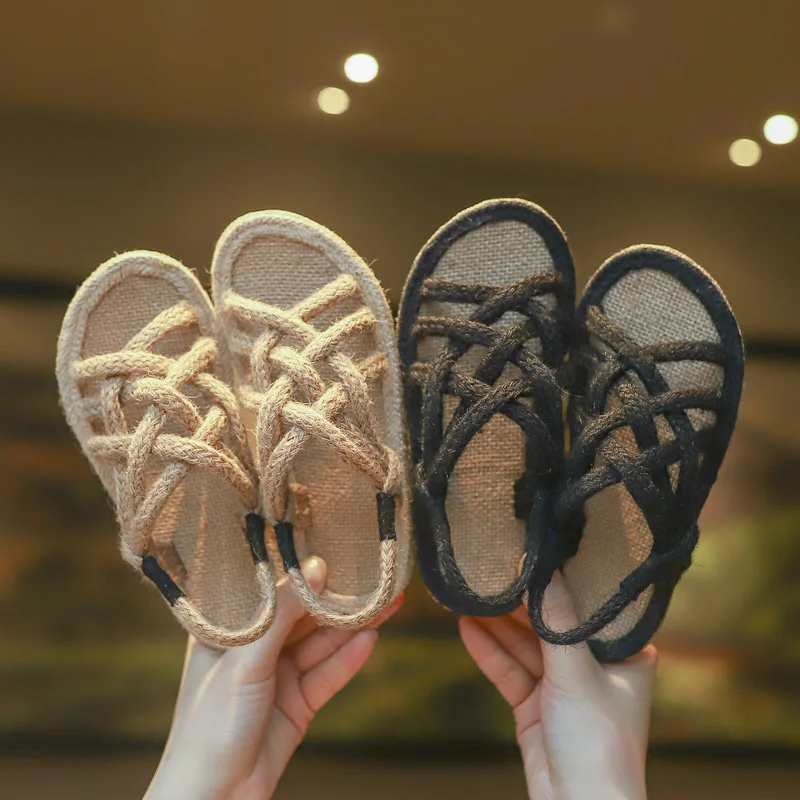 Сандалии гладиаторы для девочек летние Вязаные сандалии с открытым носком в