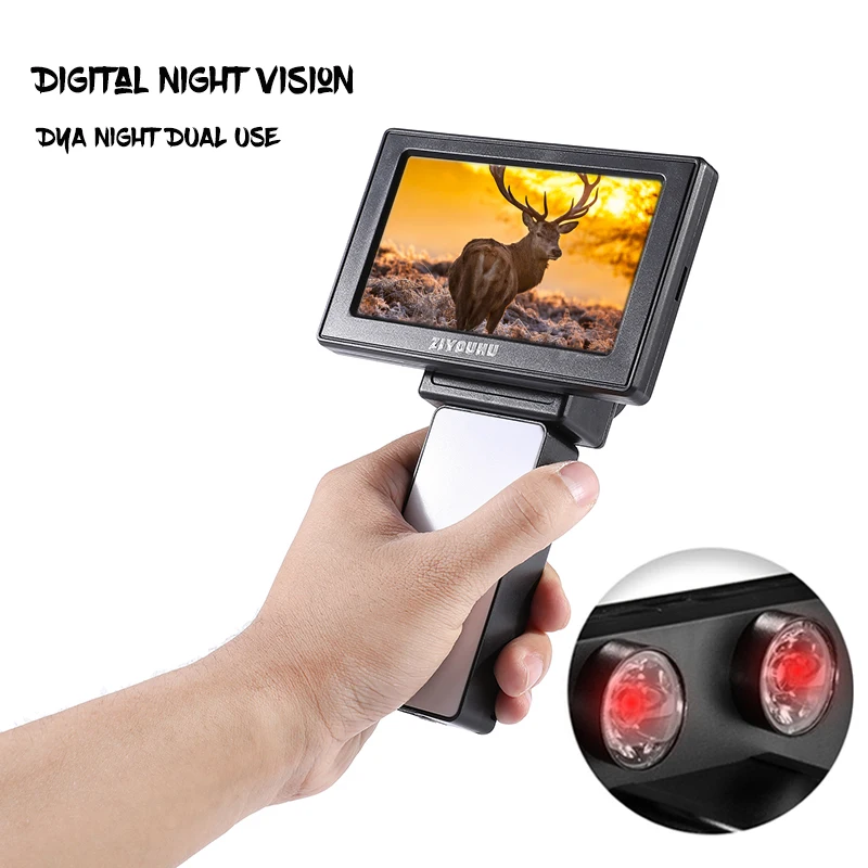 HD Night Vision Handheld Screen 12mm Lens Camera Double Infared Illuminator 50-80m Viewing Range in Full Darkness Night Viewer