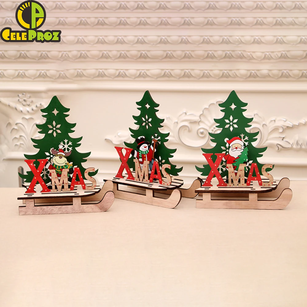 1Pc Christmas Wooden Decoration Santa Claus Sledges Ornaments Office Desk Art Family Party Table | Дом и сад
