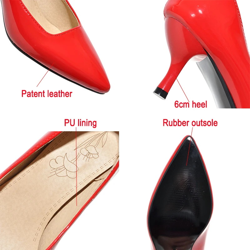 

Pumps Heels Women 2021 Spring Fashion Patent Leather 8 Colors Red Wedding Party Woman Pumps Office Ladies Shoes Big Size 34-45