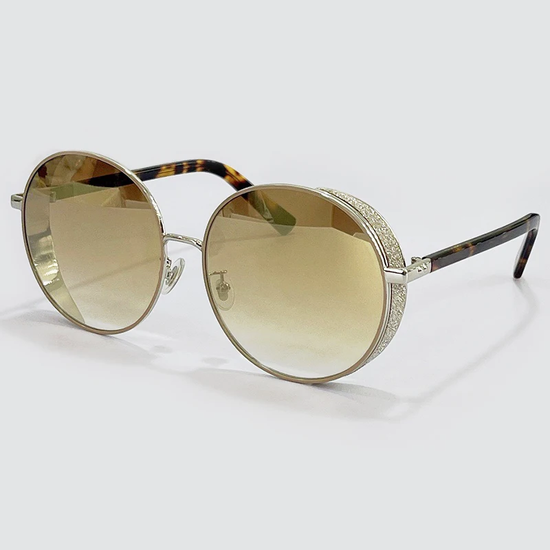

Fashion Round Sunglasses Women Luxury Brand Mirror Bling Fashion Sun Glasses With Chain For Female UV400