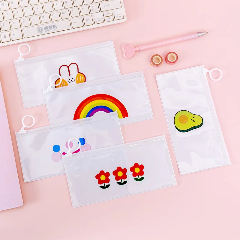 Милый Радужный чехол карандаш Kawaii с кольцом на молнии прозрачный в Корейском
