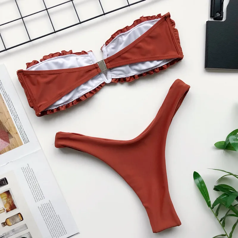 Набор бикини 2020 купальник без бретелек белый винтажный Купальник бандо женский