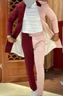 Новый стиль, мужские костюмы, смокинг для жениха цвета Бургунди и розовый, мужской комплект из двух предметов для свадьбы (пиджак + брюки + галстук-бабочка) D405
