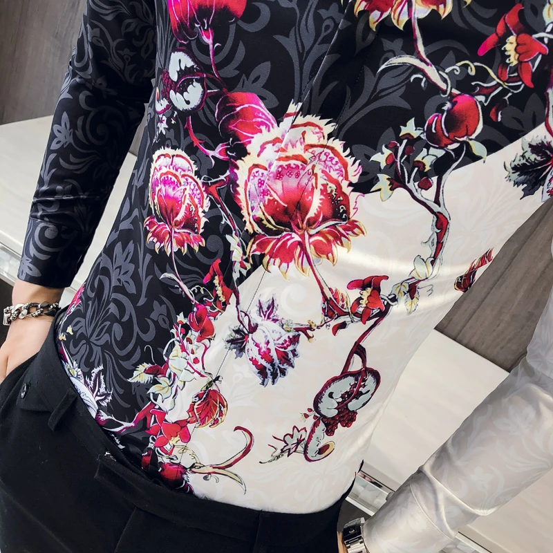 Рубашка с принтом роз весна 2020 мужская приталенная элегантная рубашка длинным