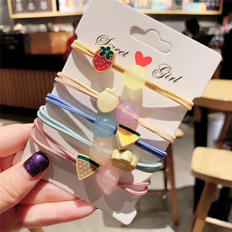 Корейские геометрические эластичные резинки для волос с фруктами женщин