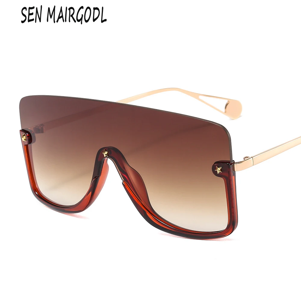 

New Half-frame lens conjoined sunglasses for women Fashion red luxury brand design sun glasses men Integrated glasses UV400