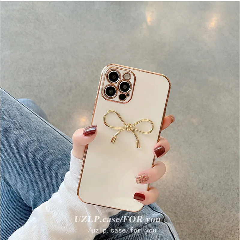 

Electroplated Glossy silicone metal bow phone case For iPhone 12 Pro Max MiNi 11 Pro MAX X XS XR 7 8 plus SE 2020 cover