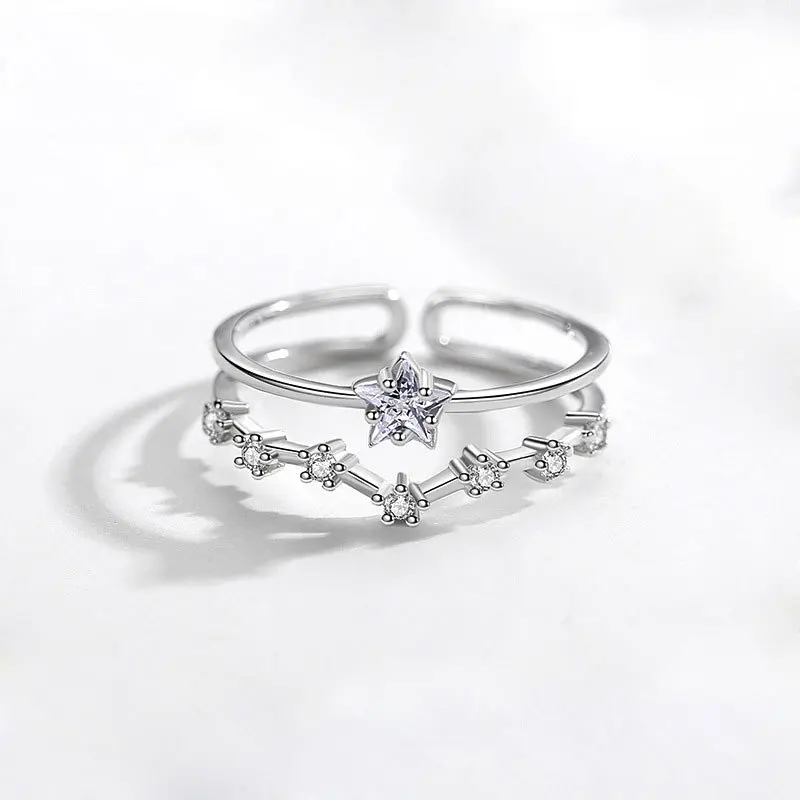 

JrSr Новый 100% 925 серебро Сверкающая Звезда Циркон Открытие Кольца 2020 Женская Роскошная обувь, сделай сам, ювелирное изделие, подарки на день ро...