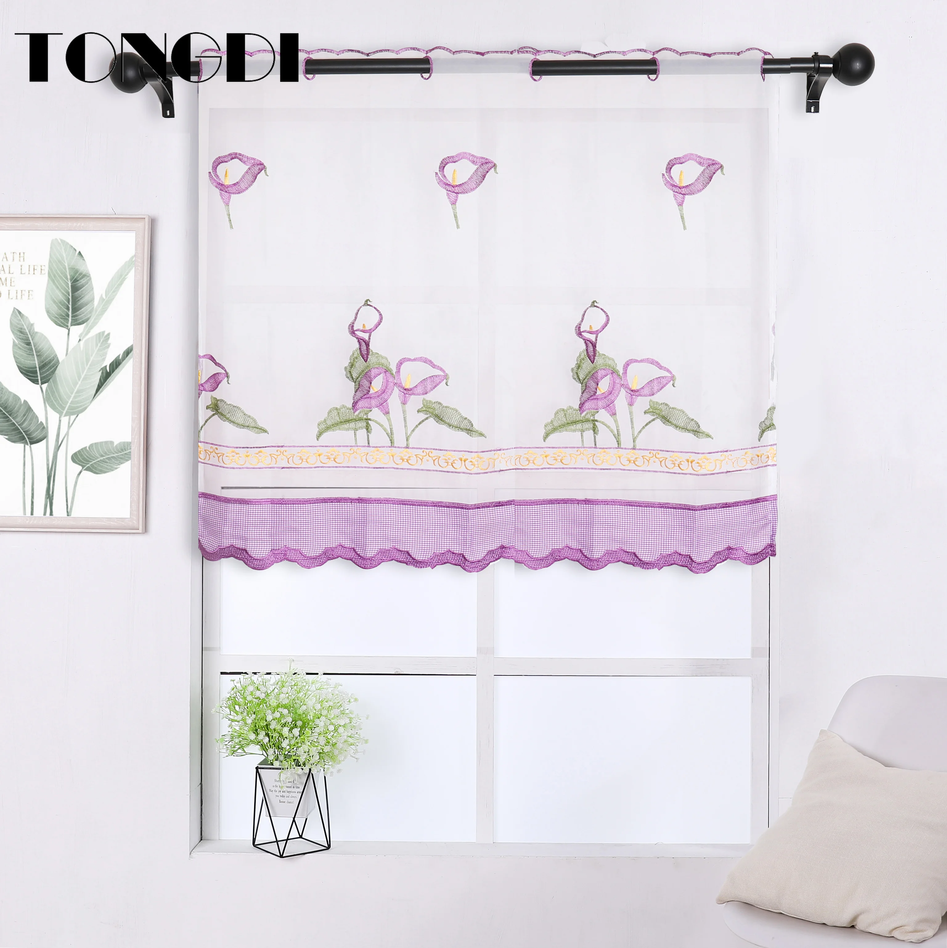 Занавески TONGDI для кухни прозрачные ярусы фрукты тюль кафе красивая вышивка окна