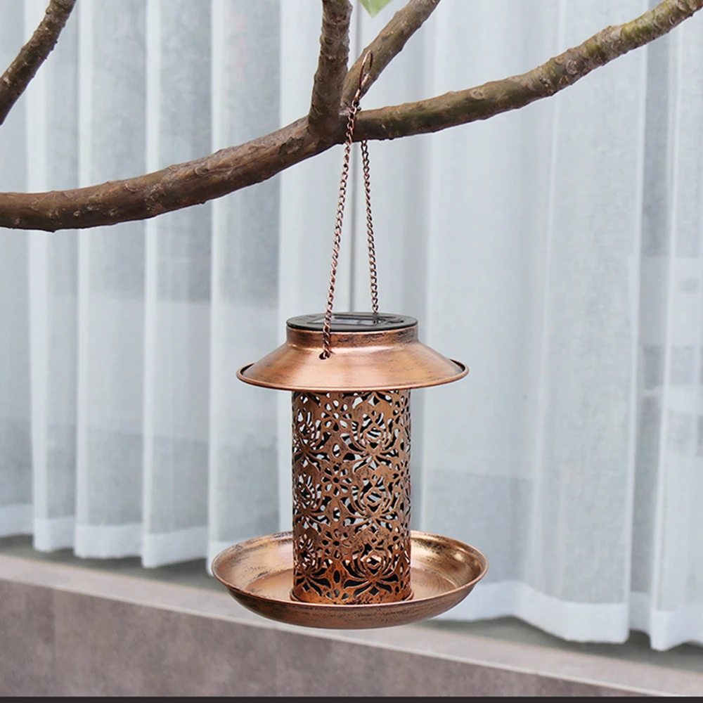 

Metal Solar Bird Feeder Lawn Light Multi-purpose Outdoor Creative Hanging Feeding Tray Garden Decoration Feed Container Light