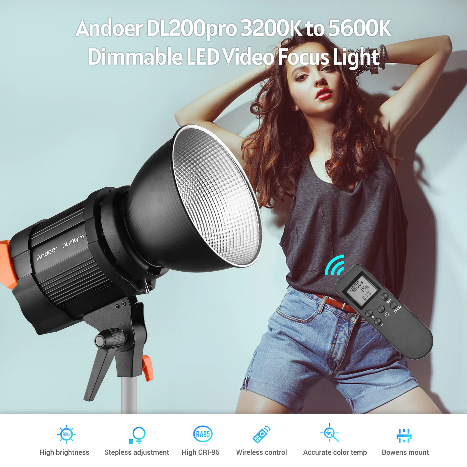 СВЕТОДИОДНЫЙ Осветитель Andoer DL200pro COB светильник для фотографии 200 Вт 3200 5600K CRI95 + с
