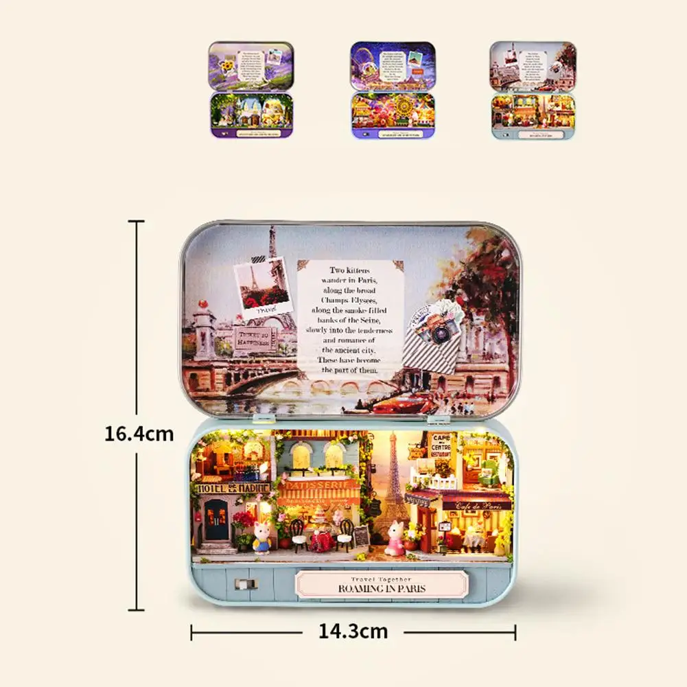 

Box Theatre DIY Wooden House LED Garden Paris Box Doll House Kit Dollhouse Furniture Accessories Mini Handicraft Toys for Kids