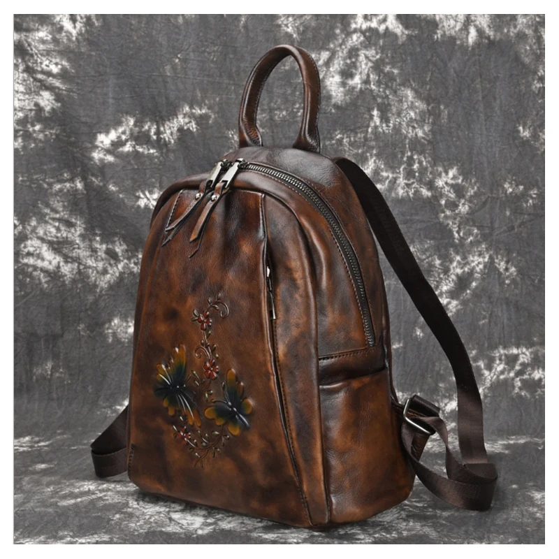 

2020 New Retro Shoulder Bag Genuine Leather Women Backpacks Fashion Embossing School Bag for Girl Ladies Travel Bags Mochilas