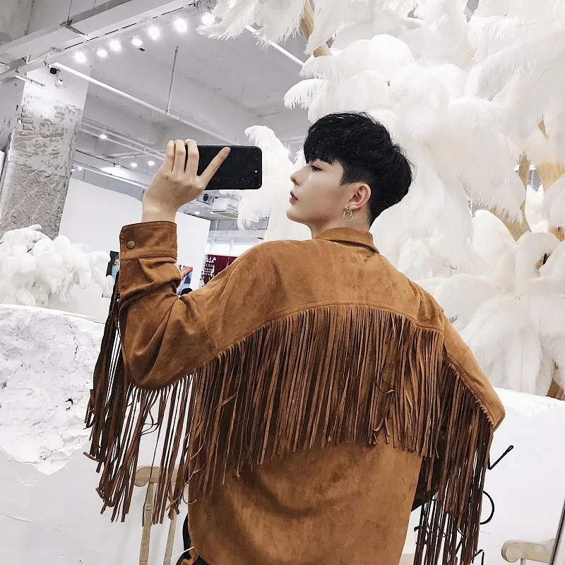 Fringed Shirt Men's Long-sleeved Nightclub Bar Singer Host Banquet Shirt Show Clothes Hair Stylist Trend Camisas Para Hombre