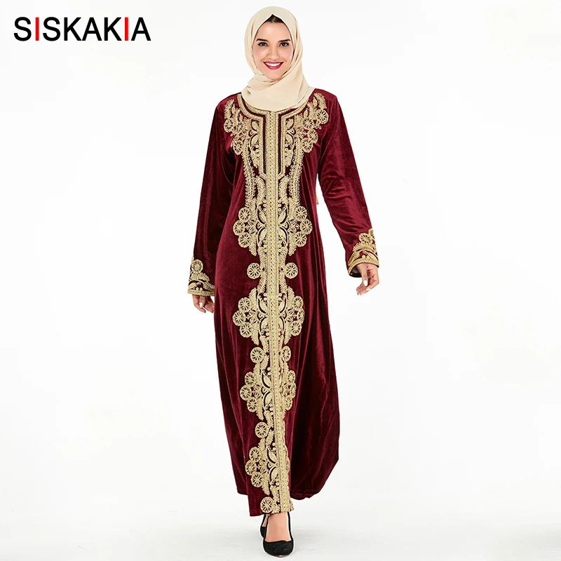 Purple abaya Siskakia мусульманское платье абайя роскошные бархатные винтажные вышитые Дубай халаты вечерние платья одежда для женщин - Цвет: Purple abaya