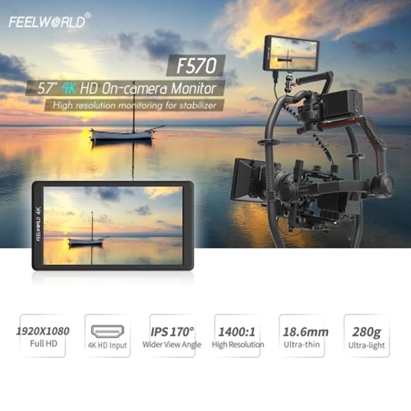 Feelworld F570 4K 5 7 дюймов ультратонкий портативный накамерный полевой монитор ips Full HD