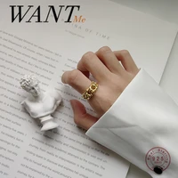 wantme fashion punk wide knotted bohemian opening adjustable ring for women genuine 925 sterling silver korean men jewelry gift