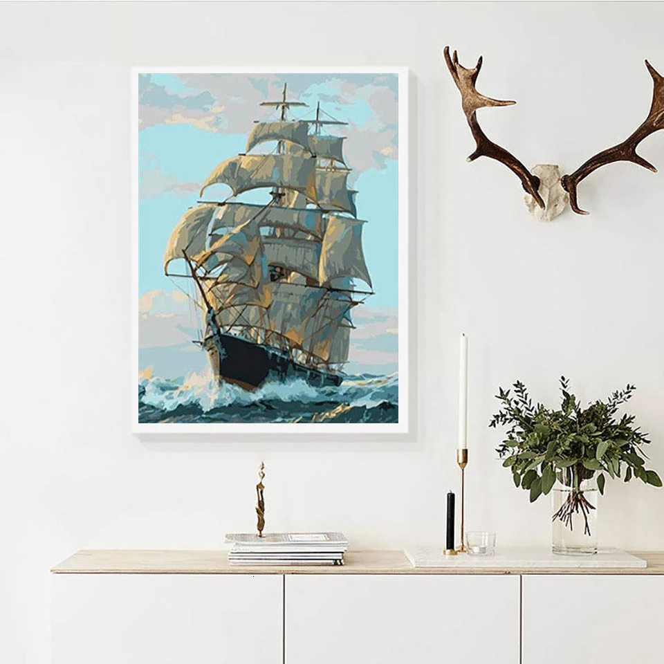 AZQSD Unframe Oil Painting By Numbers Set For Adults Boat Handicraft DIY Coloring Scenery Decoration Unique Gift | Дом и сад