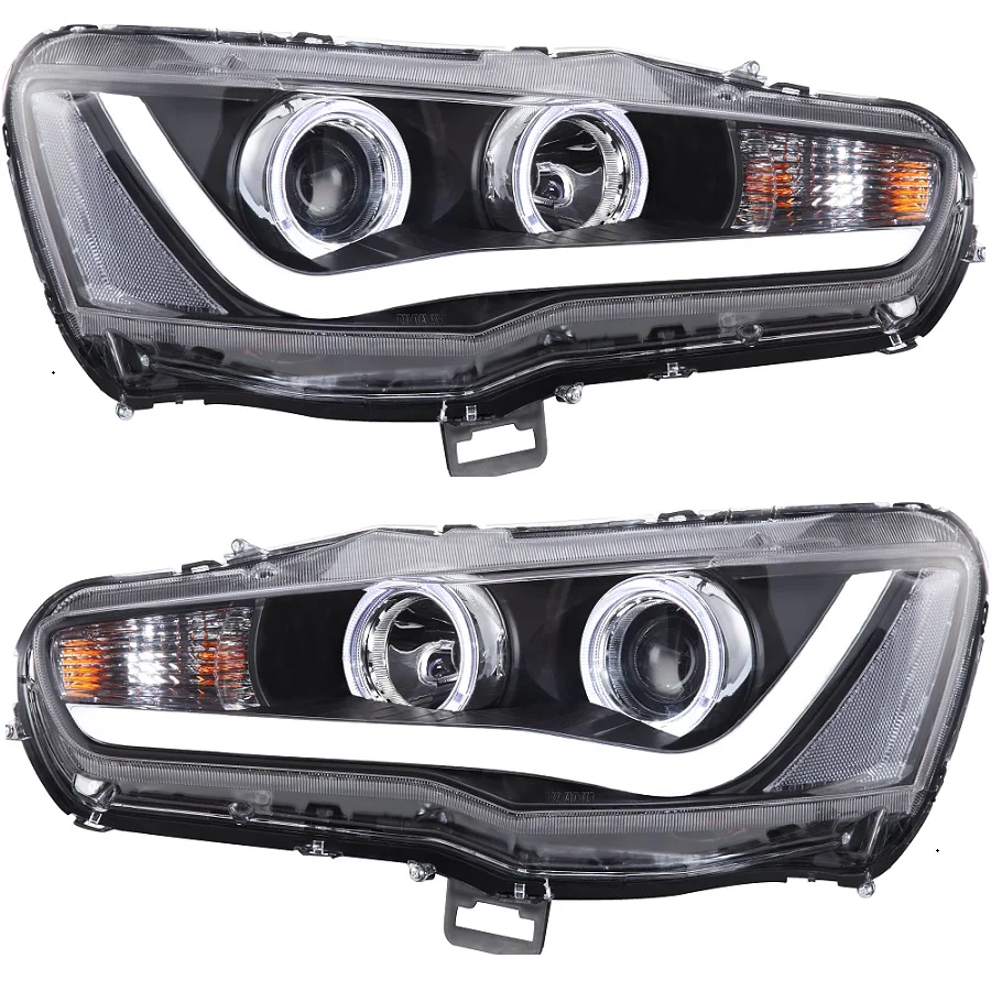 black VLAND светодиодный Автомобильная фара в сборе для Lancer EX/EVO 2008 2009 2010 2012 с биксеноновым объективом+ глаза ангела+ подключи и играй - Цвет: black