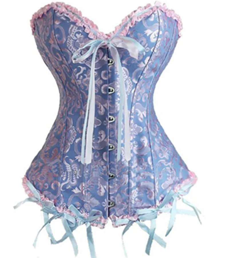 

Hot Sale ! Sexy Satin Floral Gothic Lace up Boned Overbust Corset Bustier Waist Trainer Plus Size XS-7XL with G-string