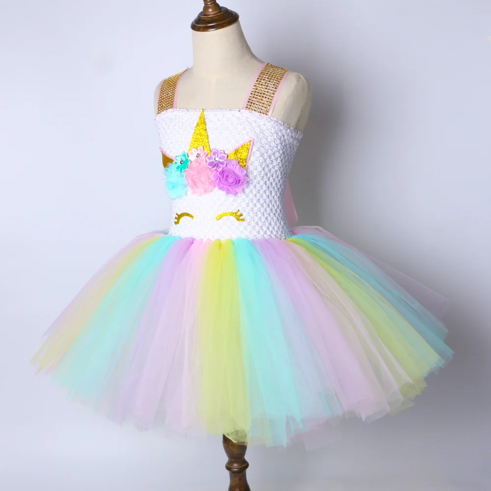 Children Girls Unicorn Tutu Dress Rainbow Princess Kids Birthday Party Christmas Halloween Pony Cosplay Costume 1-14 | Детская одежда и