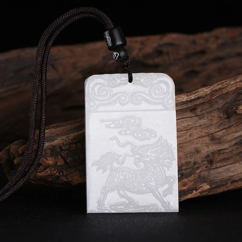 

Chinese Natural White Jade Hand-carved Unicorn Pendant Fashion Boutique Jewelry Men and Women Necklace Popular Gifts