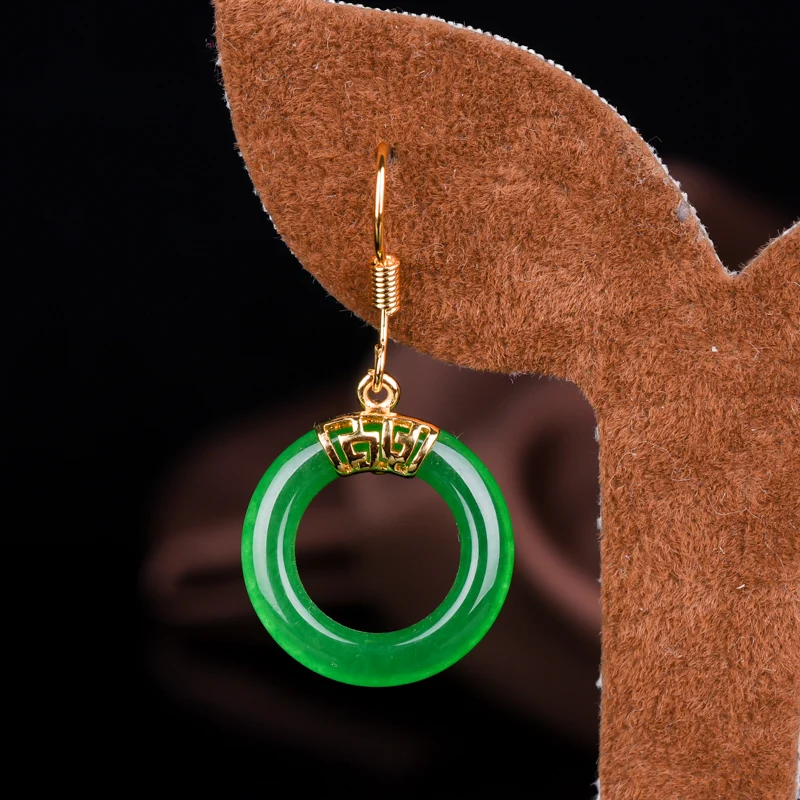 Изумрудные серьги классические нефритовые в стиле ампир зеленые для девушек