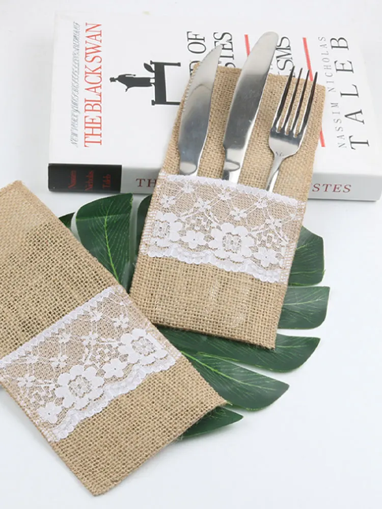 10 шт. натурального джута в декорированном мешковиной горшке столовые приборы