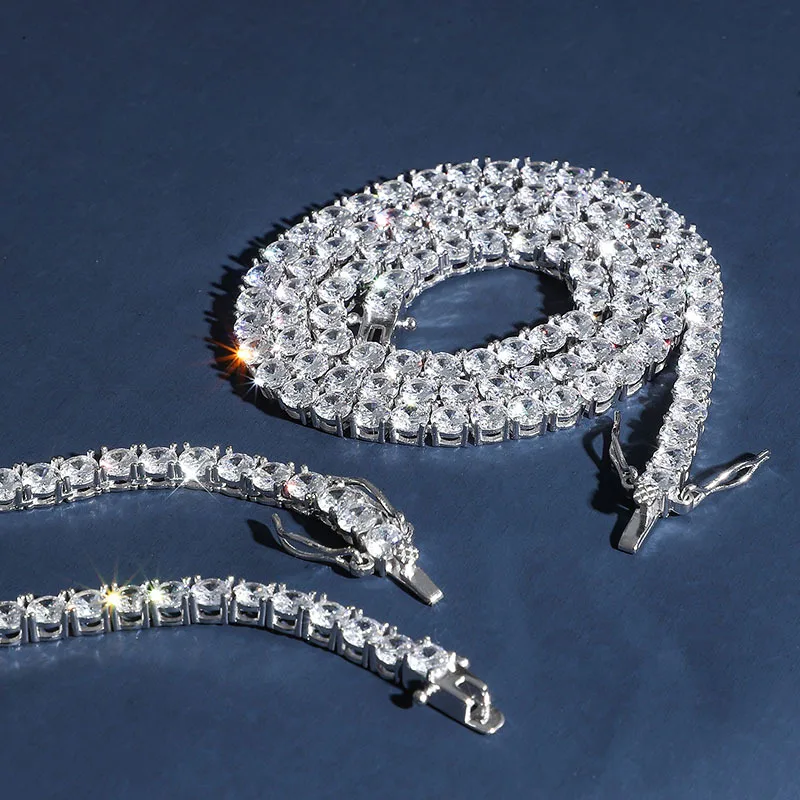 Ожерелье для тенниса Iced Out 4 мм серебряная цепочка в один ряд с цирконием мужское