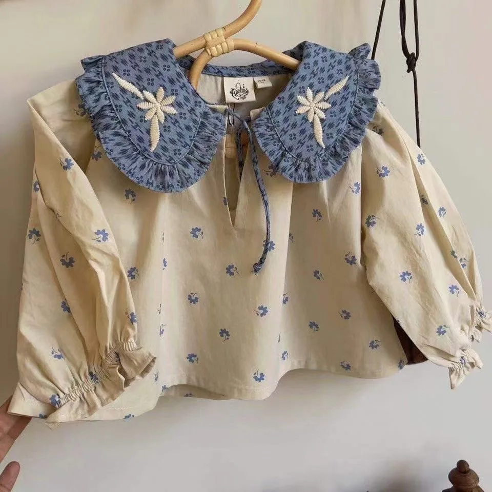 

2021 spring summer new long sleeve embroidery shirt baby girl brand 100% cotton blouse children outerwear kids clothes wz36