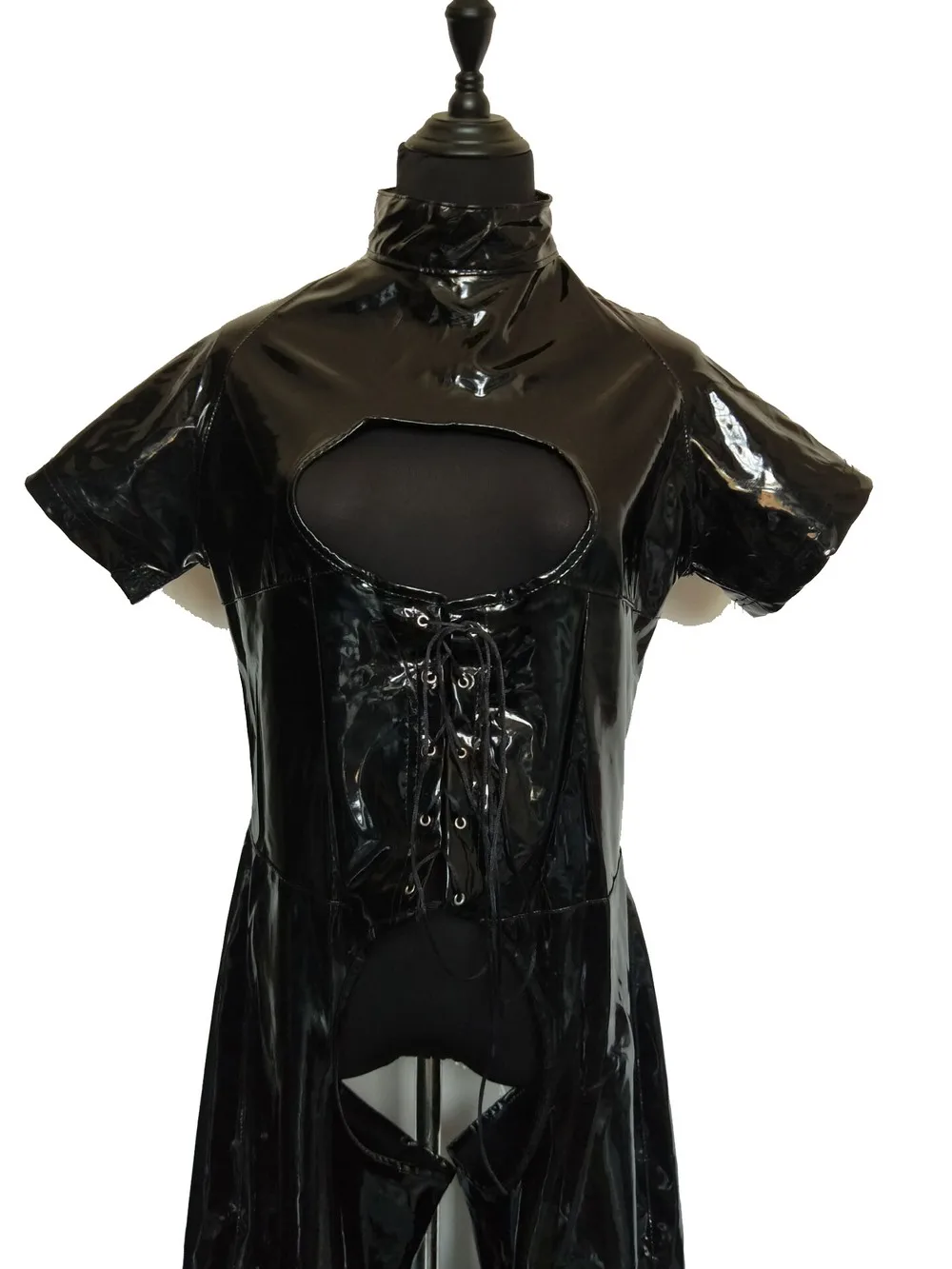 Сексуальный женский Облегающий комбинезон из искусственной кожи в стиле фетиш черный комбинезон из ПВХ с открытой промежностью порно боди ... от AliExpress WW