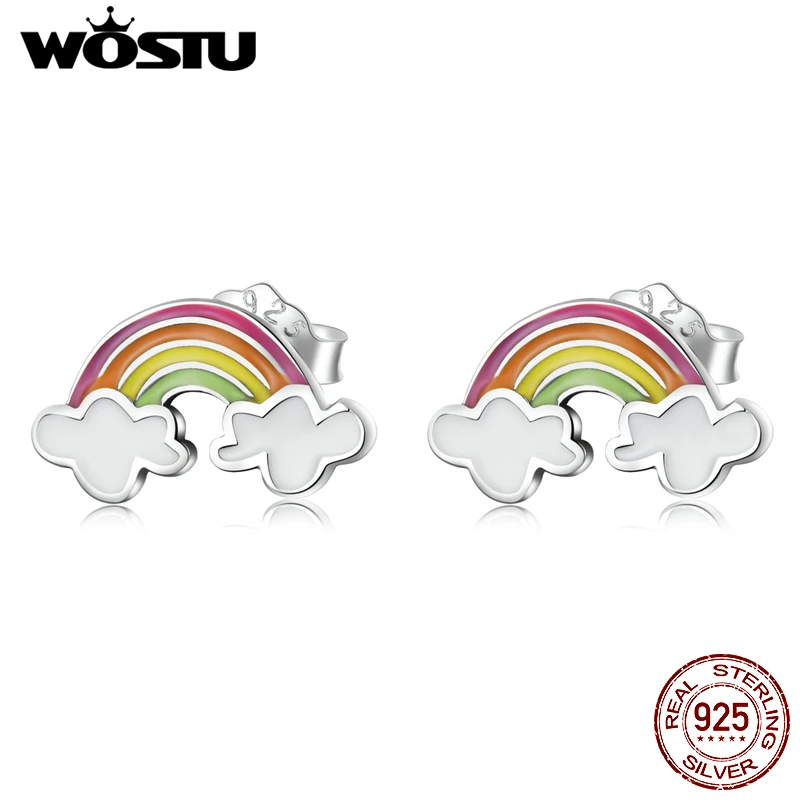 

Wostu 925 Sterling Silver Rainbow Clouds Ear Studs Clip Earrings Aesthetic For Women Girlfriend Unique Original Jewelry Gift