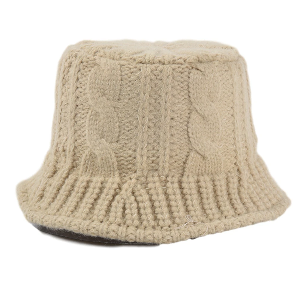HOAREE Orange Knitted Designer Bucket Hat Women Warm Autumn Winter Hats for Women Solid Khaki Black Beige Yellow Fishing Hats