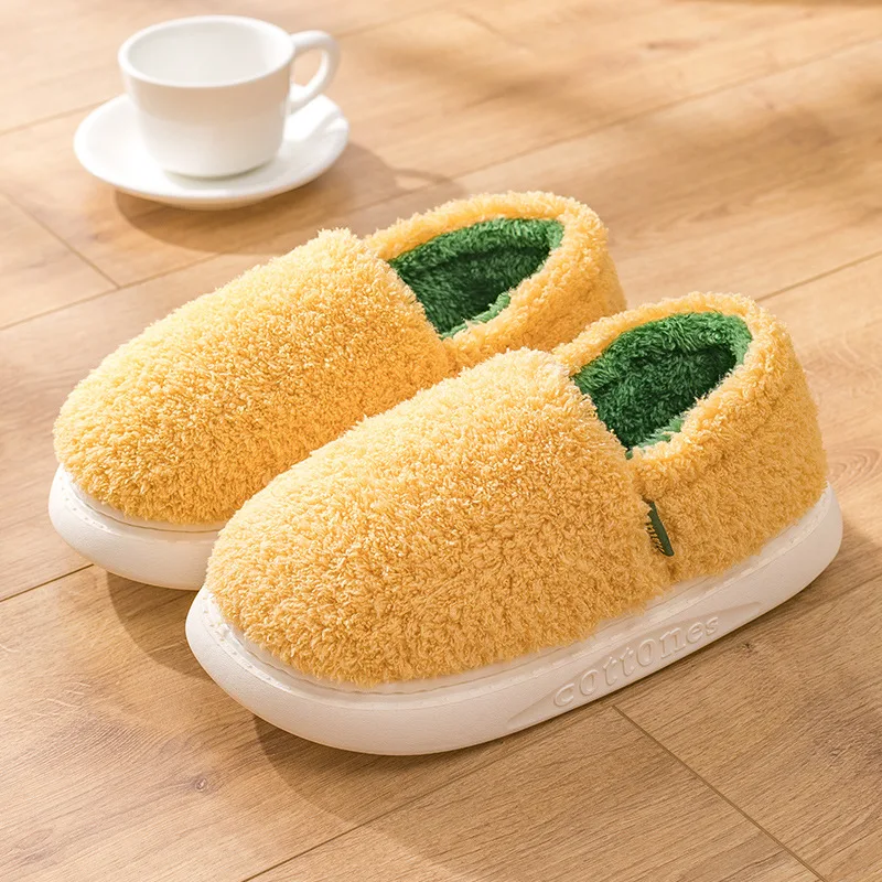 

Men's and Women's New Cotton Slippers Autumn and Winter Bag with Thickened Warm Indoor Home Couple Shoes Plush Cotton Shoes