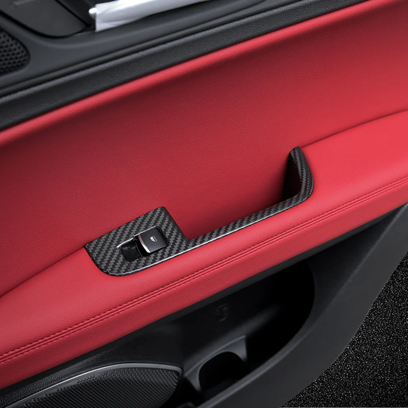 

QHCP Window Lift Switch Button Frame Cover Sticker Panel Trim 4Pcs/Set Black Real Carbon Fiber Fit For Alfa Romeo Giulia Stelvio