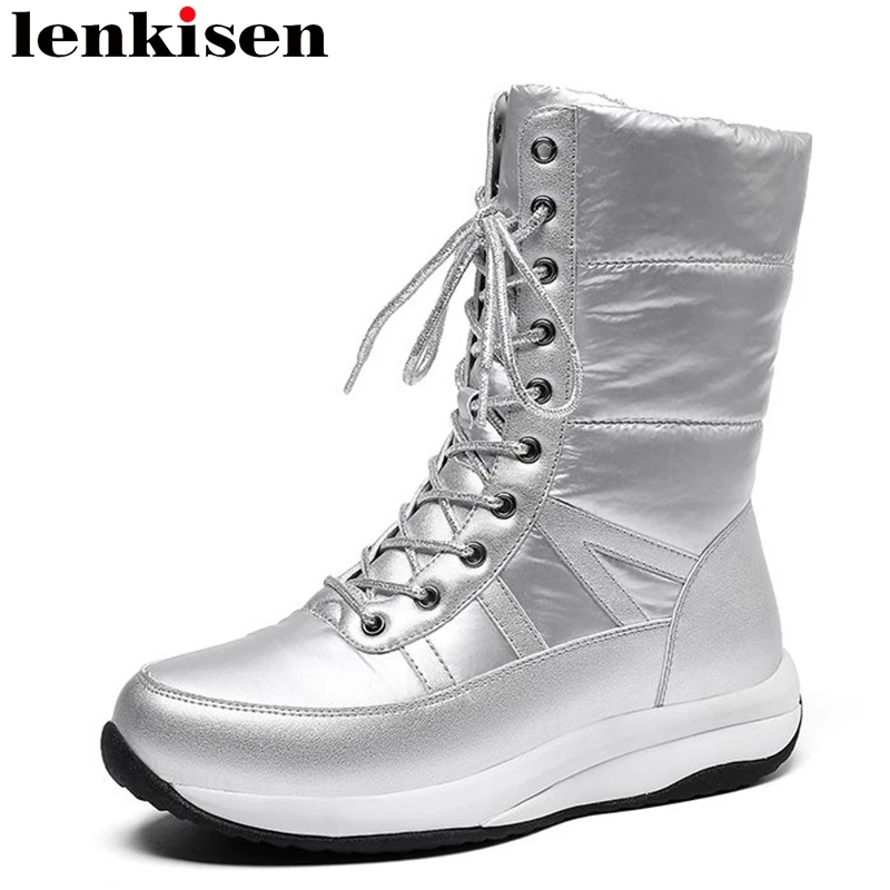 

Повседневные зимние сапоги Lenkisen из микрофибры, зимние сохраняющие тепло, с круглым носком, на шнуровке, на толстой подошве, на среднем каблу...