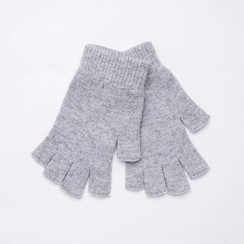 12Light Gray Sparsil мужские и женские кашемировые перчатки с половинными пальцами короткие шерстяные вязаные митенки зимняя теплая шапка унисекс шерстяные эластичные перчатки без пальцев - Цвет: 12Light Gray