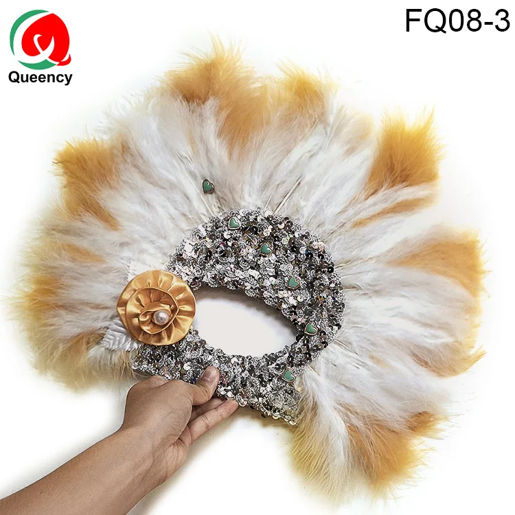 FQ08-5PC/сумка красивый веер нигерийская леди веер смешанный цвет перо Sequince украшение в форме веера для танцевальной сцены шоу реквизит Вечерние