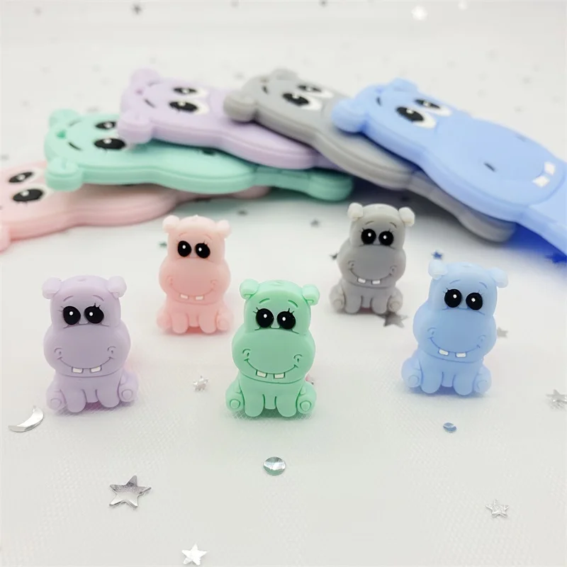 10pcs mini Silicone Beads Cartoon hippo BPA Free Baby Teether Accessories Teething Necklace DIY Food Grade children girl gift |