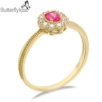 bk genuine gold 585 red ruby gemstone rings for women 9k yellow gold vintage luxury jewelry new trend customized
