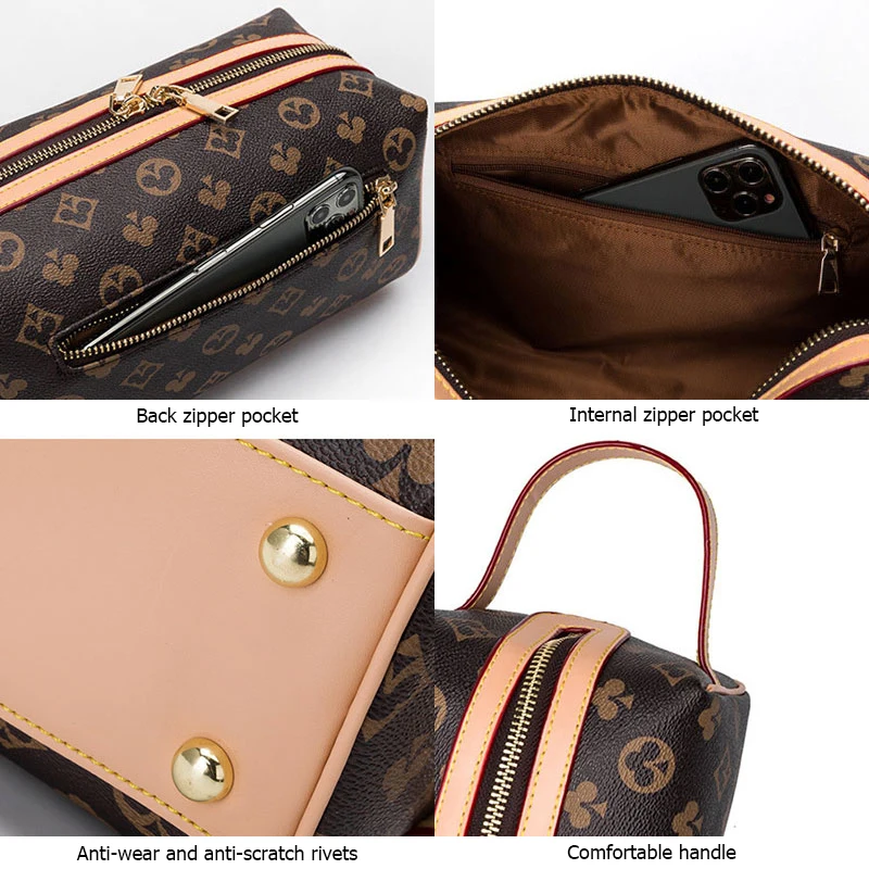 

Luxury Designer Clutches Men Hand Bags Women Travel Makeup Organizer Bag Double Zipper Portable Wash Clutches Unisex Purse Bags