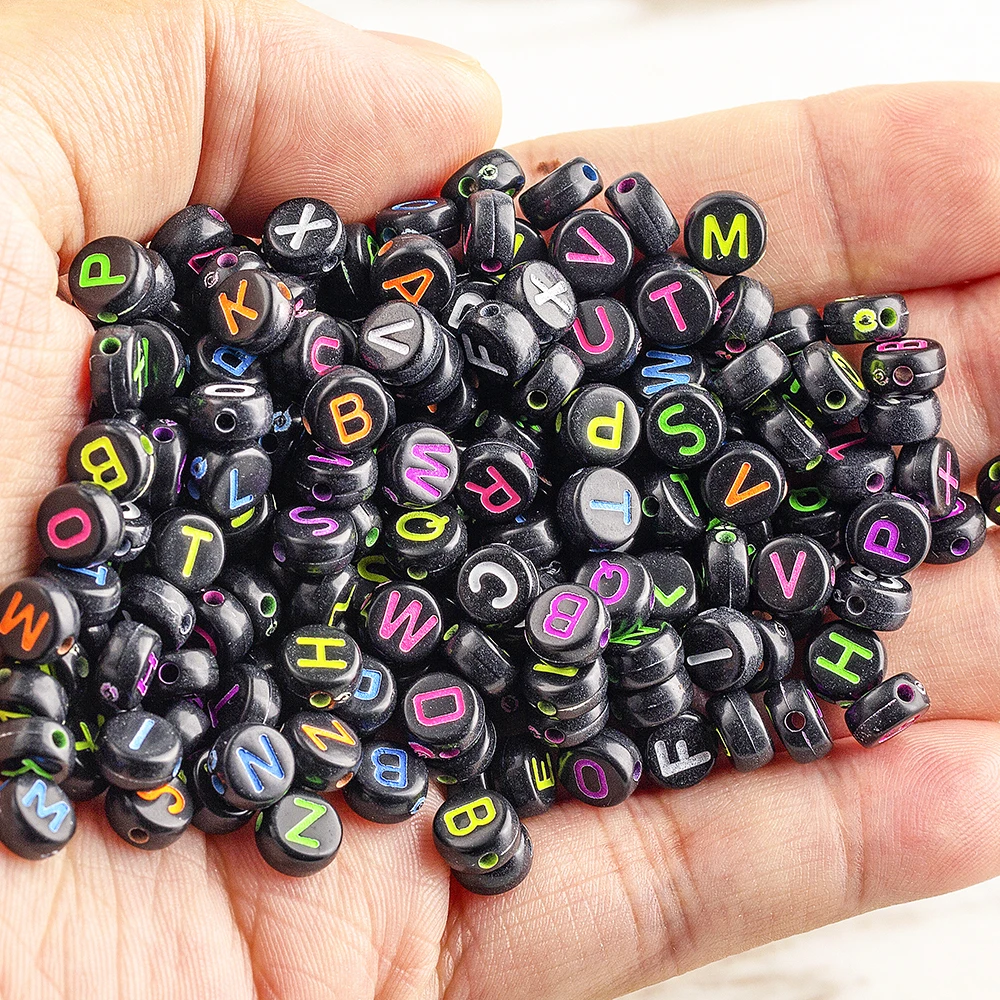 

Black Round Loose Spacer Beads Alphabet Letter For Fashion Woman Man Initial Name Jewelry Handmade Diy Bracelet Necklace